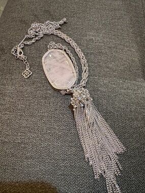 Kendra Scott Rayne Long Tassel Pendant Necklace with Light Pink Quartz Pendant
